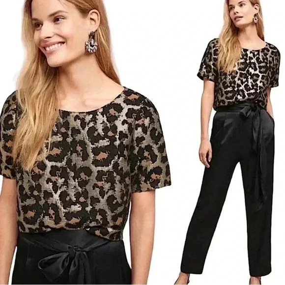 Anthropologie hutch leopard printed short sleeve blouse medium - Picture 1 of 6